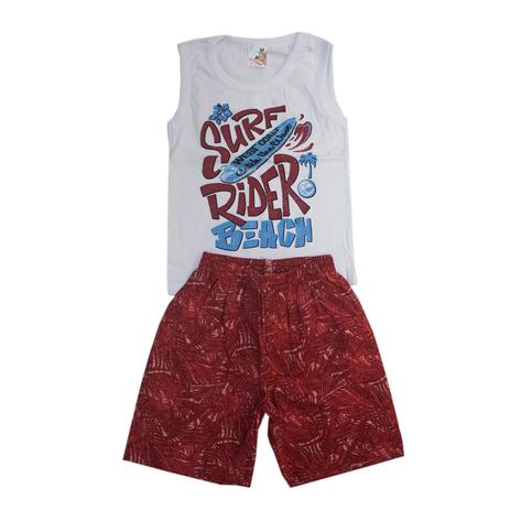 Conjunto Kids Alemara Menino Regata Machão e Shorts Sarja Surf Rider Branco Menor preço em Conjunto Kids Alemara Menino Regata Machão e Shorts Sarja Surf Rider Branco