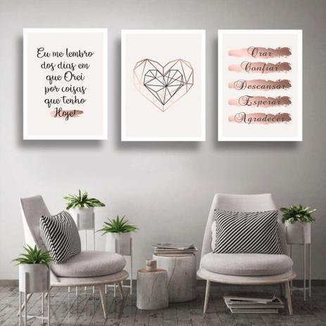 Conjunto kit 3 quadros decorativos quarto sala rose gold frases prisma - Real Decora é boa?
