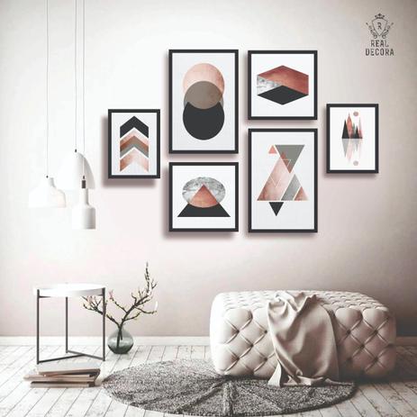 Conjunto kit 6 quadros decorativos rose gold geometrico texturizado sala quarto - Real Decora Menor preço em Conjunto kit 6 quadros decorativos rose gold geometrico texturizado sala quarto - Real Decora