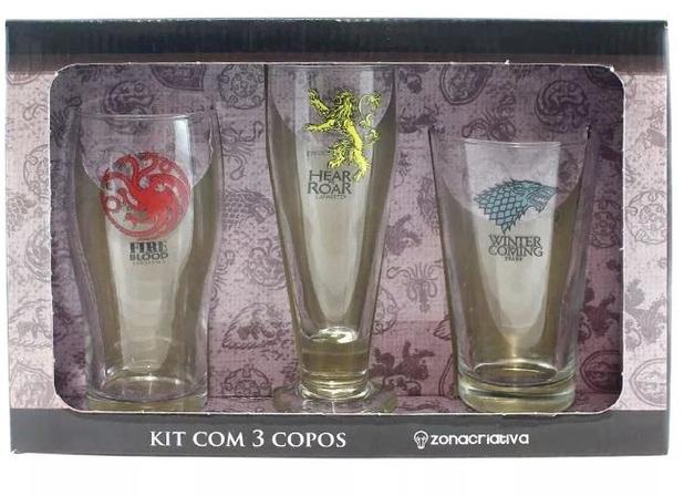 Conjunto Kit com 3 Copos Taças Game of Thrones - Zona criativa Menor preço em Conjunto Kit com 3 Copos Taças Game of Thrones - Zona criativa