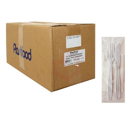 Conjunto Kit Garfo Faca Guardanapo Crismar Branco com 150 - Plastfood Menor preço em Conjunto Kit Garfo Faca Guardanapo Crismar Branco com 150 - Plastfood