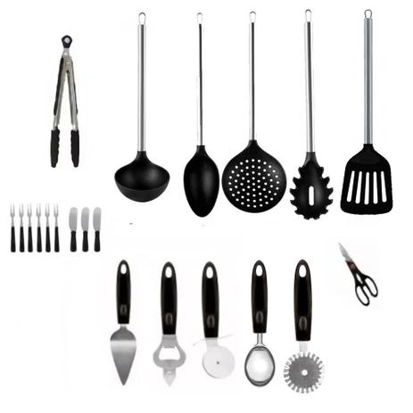 Conjunto Kit Jogo Colheres Utensílios Nylon Cozinha Preto 21 Peças - Homeck Menor preço em Conjunto Kit Jogo Colheres Utensílios Nylon Cozinha Preto 21 Peças - Homeck