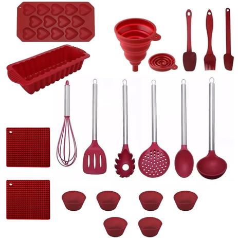 Conjunto Kit Jogo De Colheres Silicone 20 Peças Utensílios Cozinha Forma Bolo - Yazi Menor preço em Conjunto Kit Jogo De Colheres Silicone 20 Peças Utensílios Cozinha Forma Bolo - Yazi