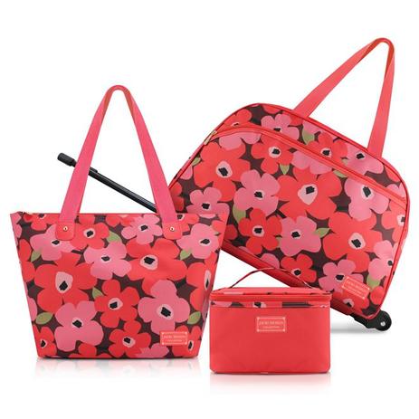 Conjunto kit mala bolsa viagem com 3 peças estampada flores jacki design salmão é boa?
