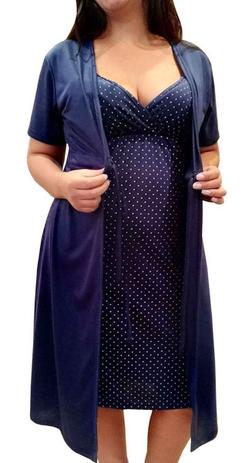 Conjunto Linda Gestante Camisola de Alcinha Amamentação com Robe Maternidade -