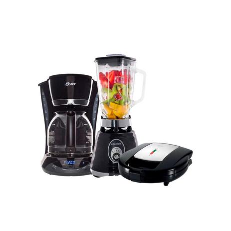 Conjunto Liquidificador, Cafeteira e Sanduicheira Waffle 220V Oster Preto Menor preço em Conjunto Liquidificador, Cafeteira e Sanduicheira Waffle 220V Oster Preto