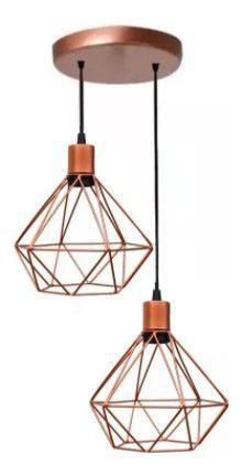 Conjunto Lustre Pendente Diamante DUPLO Aramado E27 Cobre Hannover - Plug Lar é ruim? Conjunto Lustre Pendente Diamante DUPLO Aramado E27 Cobre Hannover - Plug Lar é boa?