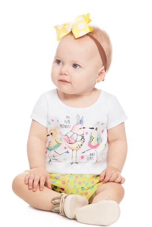 Conjunto Manga Curta Bebê Menina Branco - Alakazoo Menor preço em Conjunto Manga Curta Bebê Menina Branco - Alakazoo