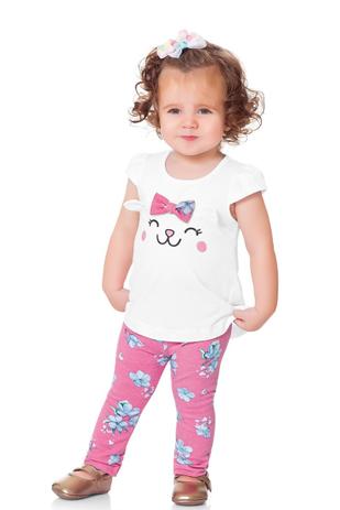 Conjunto Manga Curta Bebê Menina Branco - Fakini Menor preço em Conjunto Manga Curta Bebê Menina Branco - Fakini