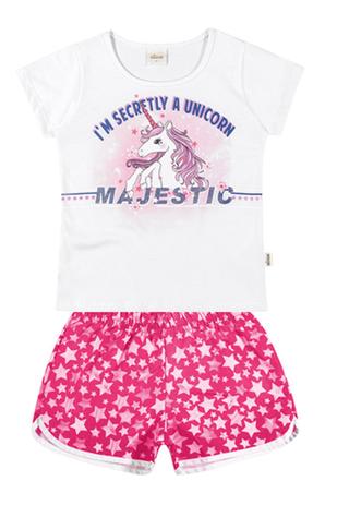 Conjunto Manga Curta Infantil Menina Branco - Elian Menor preço em Conjunto Manga Curta Infantil Menina Branco - Elian