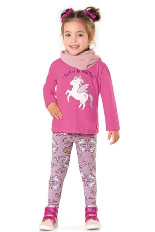 Conjunto Manga Longa Infantil Menina Rosa - Fakini Menor preço em Conjunto Manga Longa Infantil Menina Rosa - Fakini