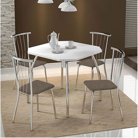 Conjunto Mesa 1504 Branca Cromada com 4 Cadeiras 154 Camurça Conhaque Carraro Menor preço em Conjunto Mesa 1504 Branca Cromada com 4 Cadeiras 154 Camurça Conhaque Carraro