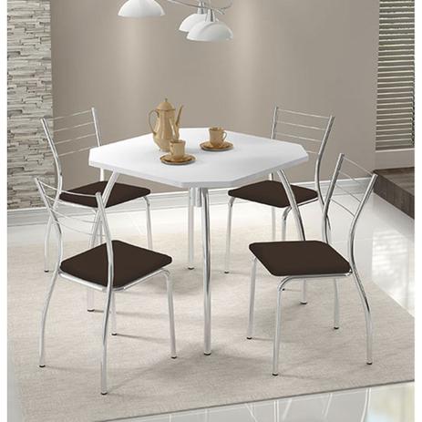 Conjunto Mesa 1504 Branca Cromada com 4 Cadeiras 1700 Cacau Carraro Menor preço em Conjunto Mesa 1504 Branca Cromada com 4 Cadeiras 1700 Cacau Carraro