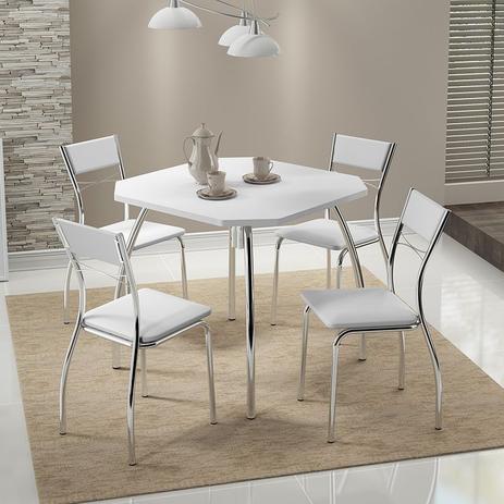 Conjunto Mesa 1504 Branca Cromada com 4 Cadeiras 1701 Branca Carraro Menor preço em Conjunto Mesa 1504 Branca Cromada com 4 Cadeiras 1701 Branca Carraro