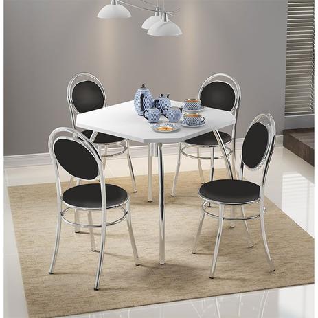 Conjunto Mesa 1504 Branca Cromada com 4 Cadeiras 190 Preta Carraro Menor preço em Conjunto Mesa 1504 Branca Cromada com 4 Cadeiras 190 Preta Carraro