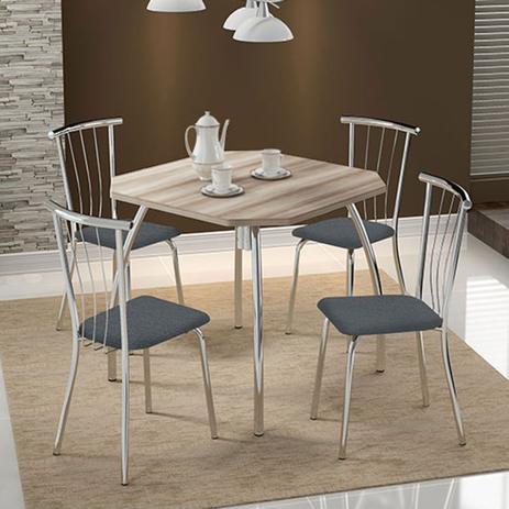 Conjunto Mesa 1504 Nogueira Cromada com 4 Cadeiras 154 Jeans Carraro Menor preço em Conjunto Mesa 1504 Nogueira Cromada com 4 Cadeiras 154 Jeans Carraro