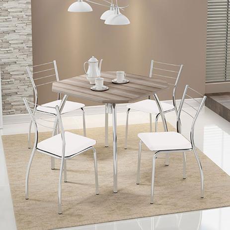 Conjunto Mesa 1504 Nogueira Cromada com 4 Cadeiras 1700 Branca Carraro Menor preço em Conjunto Mesa 1504 Nogueira Cromada com 4 Cadeiras 1700 Branca Carraro