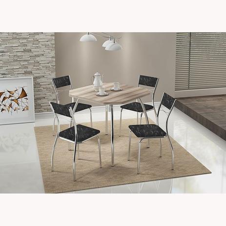 Conjunto Mesa 1504 Nogueira Cromada com 4 Cadeiras 1701 Fantasia Preto Carraro Menor preço em Conjunto Mesa 1504 Nogueira Cromada com 4 Cadeiras 1701 Fantasia Preto Carraro