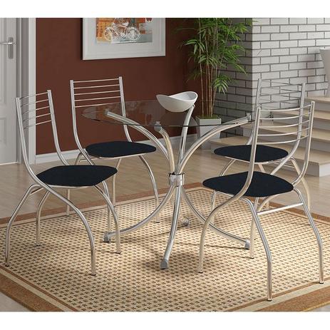 Menor preço em Conjunto Mesa 375 Vidro Incolor Cromada com 4 Cadeiras 146 Preta Carraro