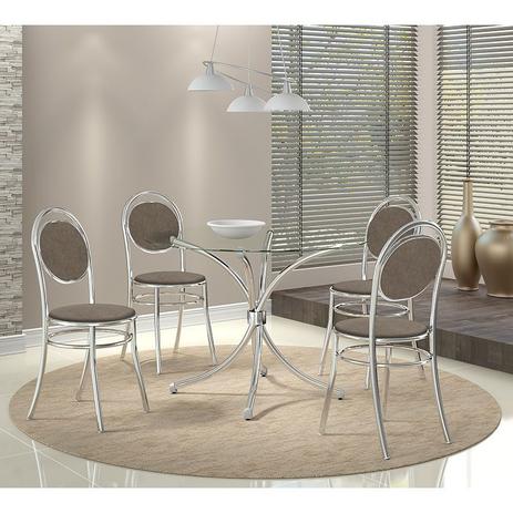 Menor preço em Conjunto Mesa 375 Vidro Incolor Cromada com 4 Cadeiras 190 Camurça Conhaque Carraro
