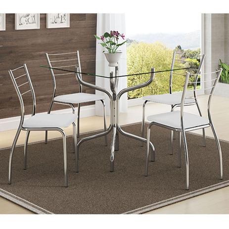 Conjunto Mesa 393 Vidro Incolor Cromada com 4 Cadeiras 1700 Branca Carraro Menor preço em Conjunto Mesa 393 Vidro Incolor Cromada com 4 Cadeiras 1700 Branca Carraro