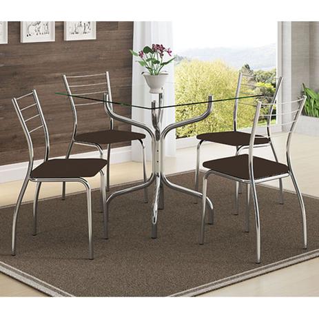 Conjunto Mesa 393 Vidro Incolor Cromada com 4 Cadeiras 1700 Cacau Carraro Menor preço em Conjunto Mesa 393 Vidro Incolor Cromada com 4 Cadeiras 1700 Cacau Carraro