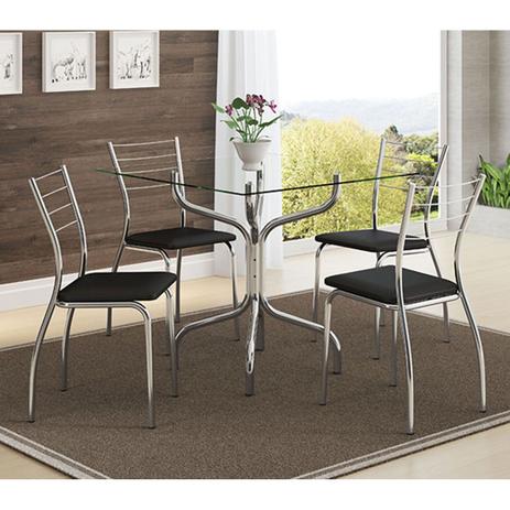 Conjunto Mesa 393 Vidro Incolor Cromada com 4 Cadeiras 1700 Fantasia Preto Carraro Menor preço em Conjunto Mesa 393 Vidro Incolor Cromada com 4 Cadeiras 1700 Fantasia Preto Carraro