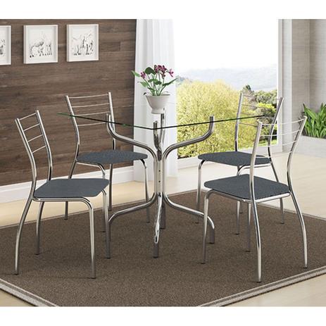 Conjunto Mesa 393 Vidro Incolor Cromada com 4 Cadeiras 1700 Jeans Carraro Menor preço em Conjunto Mesa 393 Vidro Incolor Cromada com 4 Cadeiras 1700 Jeans Carraro