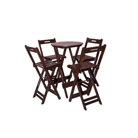 Conjunto Mesa Bistrô Dobrável Redonda com 4 Banquetas em Madeira Maciça Imbuia - Straub Web Menor preço em Conjunto Mesa Bistrô Dobrável Redonda com 4 Banquetas em Madeira Maciça Imbuia - Straub Web