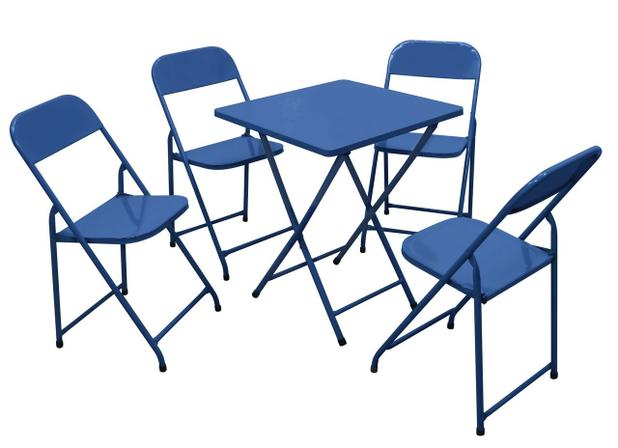 Conjunto Mesa C/ 4 Cadeiras Dobrável em Aço América Azul Metalmix Menor preço em Conjunto Mesa C/ 4 Cadeiras Dobrável em Aço América Azul Metalmix