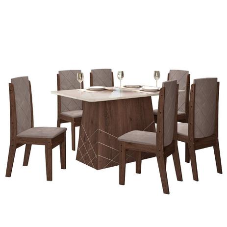 Conjunto Mesa com 6 Cadeiras Sala de Jantar Liz Nogal/Ébano - Celta Menor preço em Conjunto Mesa com 6 Cadeiras Sala de Jantar Liz Nogal/Ébano - Celta