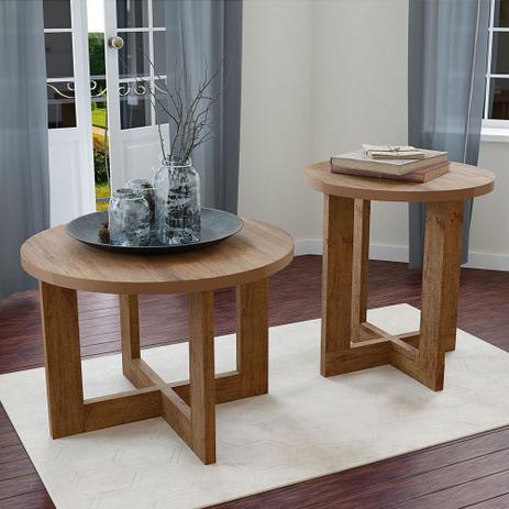 Conjunto Mesa de Centro e Mesa Lateral Redonda Caramelo - Jb Bechara Menor preço em Conjunto Mesa de Centro e Mesa Lateral Redonda Caramelo - Jb Bechara
