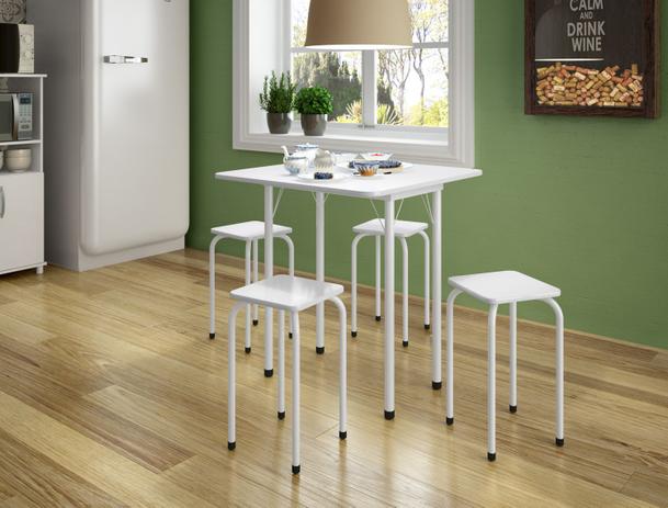 Conjunto mesa dobrável e 4 bancos tipo mocho Asti 100 Branca e branca Bona vita Menor preço em Conjunto mesa dobrável e 4 bancos tipo mocho Asti 100 Branca e branca Bona vita