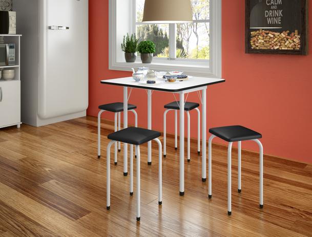 Conjunto mesa dobrável e 4 bancos tipo mocho courino Asti 100 branca Bona vita - Meber Menor preço em Conjunto mesa dobrável e 4 bancos tipo mocho courino Asti 100 branca Bona vita - Meber