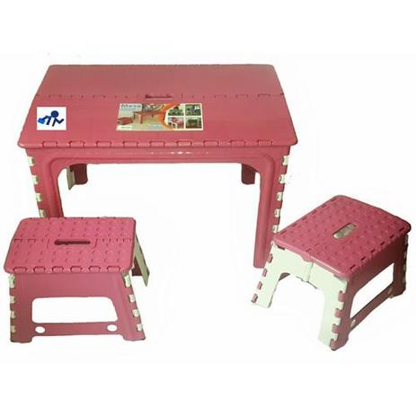 Conjunto Mesa E 2 Banqueta Dobravel Infantil Rosa - Antares Menor preço em Conjunto Mesa E 2 Banqueta Dobravel Infantil Rosa - Antares