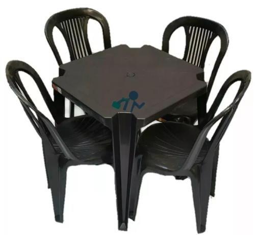 Conjunto Mesa E 4 Cadeiras Bistro Preto Plastico Antares