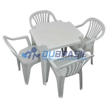 Conjunto Mesa E 4 Cadeiras Poltrona Plastico Branco - Antares Menor preço em Conjunto Mesa E 4 Cadeiras Poltrona Plastico Branco - Antares