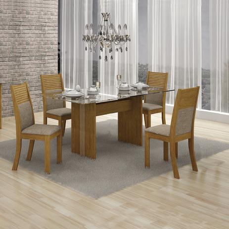 Conjunto Mesa Hawai 1,20X0,80M com 4 Cadeiras Linho Bege Imbuia - Leifer - Leifer moveis Menor preço em Conjunto Mesa Hawai 1,20X0,80M com 4 Cadeiras Linho Bege Imbuia - Leifer - Leifer moveis