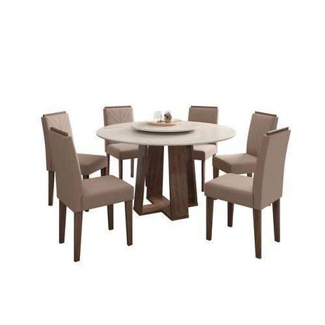 Conjunto Mesa Isabela 1,35m Tampo Giratório 6 cadeiras Amanda Castanho/Off White/Veludo Marron Rose - New Ceval Menor preço em Conjunto Mesa Isabela 1,35m Tampo Giratório 6 cadeiras Amanda Castanho/Off White/Veludo Marron Rose - New Ceval