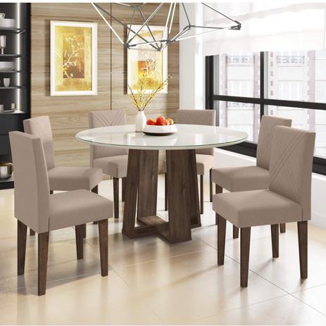 Conjunto Mesa Isabela 6 Cadeiras Taj Mahal Siena Móveis Castanho/Off White/Bege Menor preço em Conjunto Mesa Isabela 6 Cadeiras Taj Mahal Siena Móveis Castanho/Off White/Bege