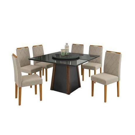 Conjunto Mesa Julia 1,35m Tampo Giratório e 6 cadeiras Isabela Alamo/Preto/Veludo Linho Marrom Claro - New Ceval Menor preço em Conjunto Mesa Julia 1,35m Tampo Giratório e 6 cadeiras Isabela Alamo/Preto/Veludo Linho Marrom Claro - New Ceval