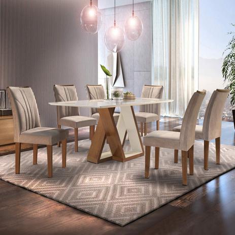 Conjunto Mesa Laguna Tampo Slim Vidro Plus 6 Cadeiras Laguna Cel Móveis Chocolate/Off White/Suede Pena Menor preço em Conjunto Mesa Laguna Tampo Slim Vidro Plus 6 Cadeiras Laguna Cel Móveis Chocolate/Off White/Suede Pena