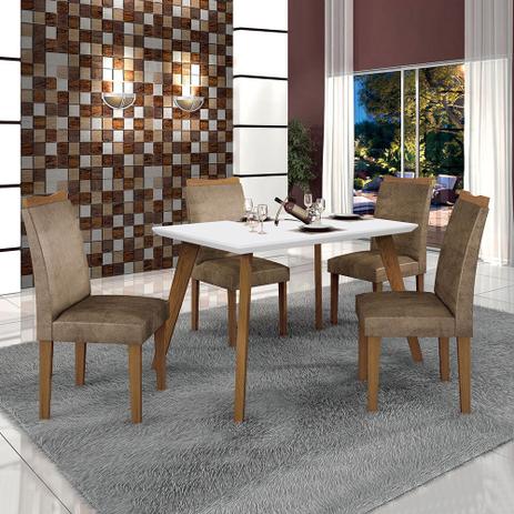 Conjunto Mesa Lavinia 4 Cadeiras Pampulha C/Vidro Branco-Branco/Imbuia Mel/Animale Capuccino - Leifer Menor preço em Conjunto Mesa Lavinia 4 Cadeiras Pampulha C/Vidro Branco-Branco/Imbuia Mel/Animale Capuccino - Leifer