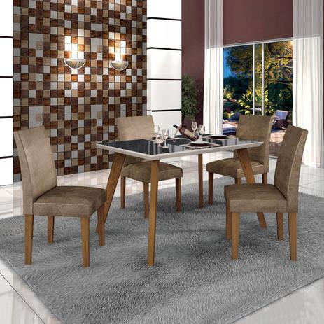 Conjunto Mesa Tampo de Vidro Preto Lavínia e 4 Cadeiras Olímpia Leifer Imbuia Mel/Off White/Animale Capuccino Menor preço em Conjunto Mesa Tampo de Vidro Preto Lavínia e 4 Cadeiras Olímpia Leifer Imbuia Mel/Off White/Animale Capuccino