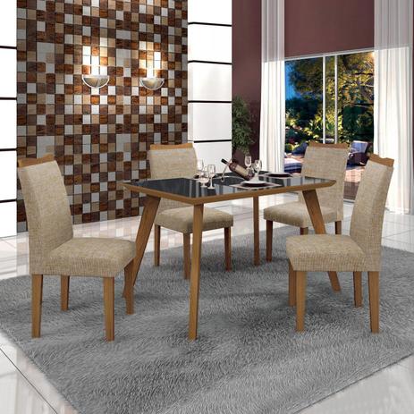 Menor preço em Conjunto Mesa Tampo de Vidro Preto Lavínia e 4 Cadeiras Pampulha Leifer Imbuia Mel/Imbuia Mel/Linho Bege