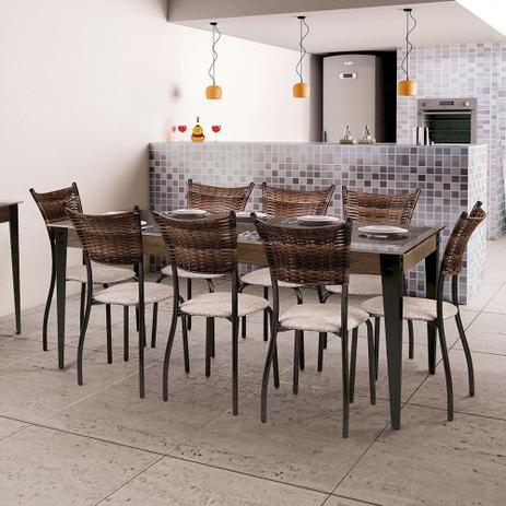 Conjunto Mesa Vidro 180X90 Com 8 Cadeiras Md05 AGLCS - Mais acessórios Menor preço em Conjunto Mesa Vidro 180X90 Com 8 Cadeiras Md05 AGLCS - Mais acessórios