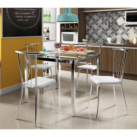 Conjunto Mesas 326 com Vidro Incolor Cromada com 4 Cadeiras 154 Cromada/Branca Carraro Menor preço em Conjunto Mesas 326 com Vidro Incolor Cromada com 4 Cadeiras 154 Cromada/Branca Carraro