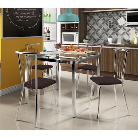 Conjunto Mesas 326 com Vidro Incolor Cromada com 4 Cadeiras 154 Cromada/Cacau Carraro Menor preço em Conjunto Mesas 326 com Vidro Incolor Cromada com 4 Cadeiras 154 Cromada/Cacau Carraro