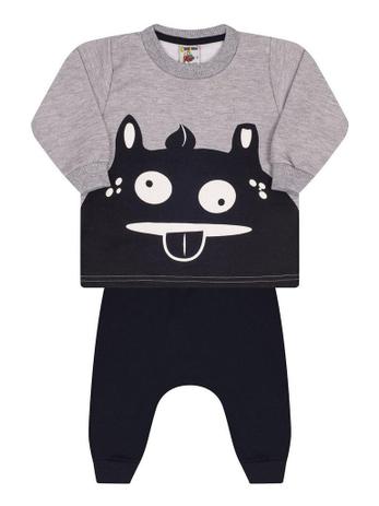 Conjunto Molekada 2 peças Moletom Blusão e Calça Saruel Monstrinho Cinza Menor preço em Conjunto Molekada 2 peças Moletom Blusão e Calça Saruel Monstrinho Cinza