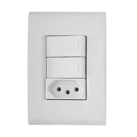 Conjunto Montado Liz 4x2 2 Interruptores Simples + 1 Tomada NBR 14136 10A 250V Tramontina - Lcg eletro Menor preço em Conjunto Montado Liz 4x2 2 Interruptores Simples + 1 Tomada NBR 14136 10A 250V Tramontina - Lcg eletro